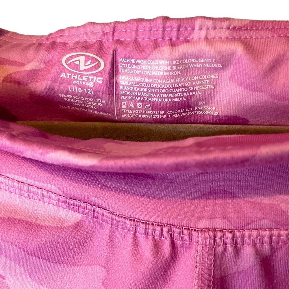 Athletic Works L 10/12 girls workout leggings PRELOVED pink Camo with pockets - Picture 2 of 6